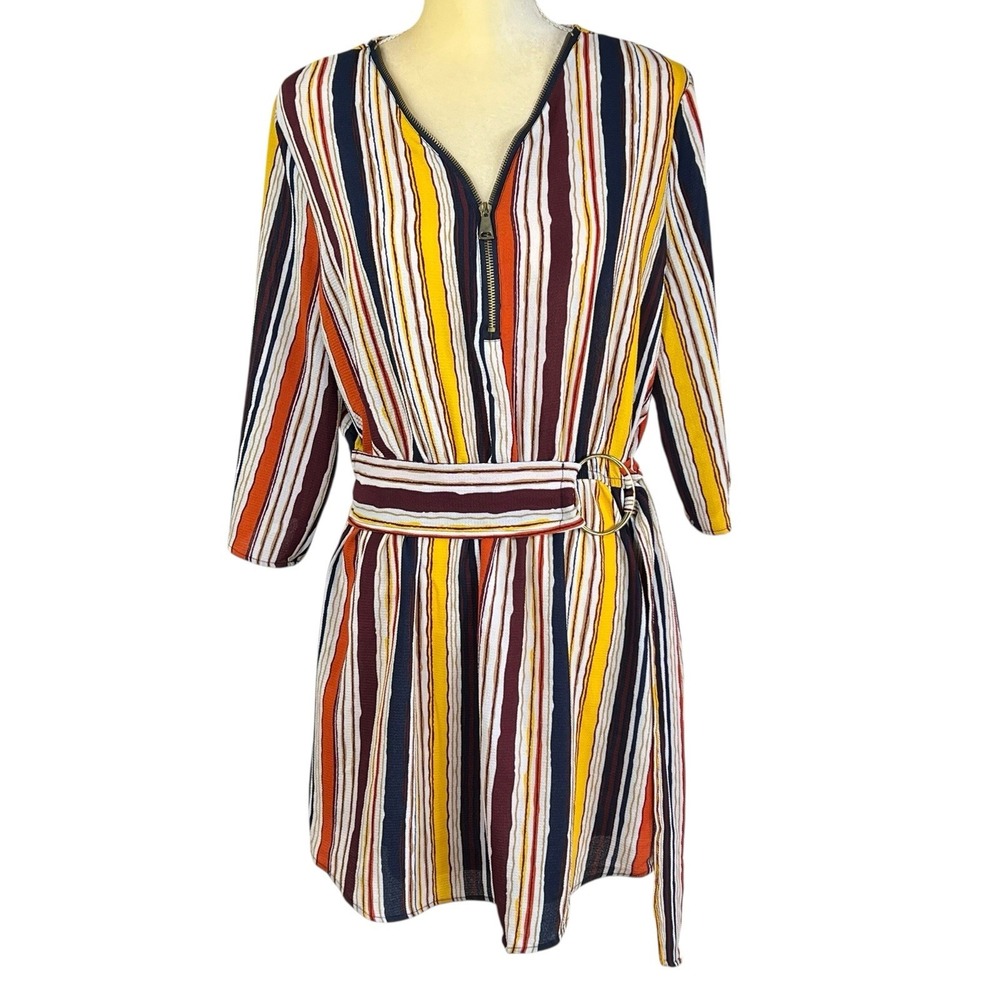 J for Justify Women's Dress Multicolor‎ Size XLarge 3/4 Roll Tab Sleeve Striped